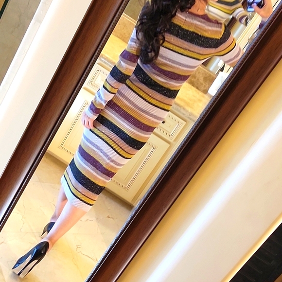 Chaser Veda Striped Multicolor Long Sleeve Sweater Dress w/ Sparkle, S - Picture 13 of 16